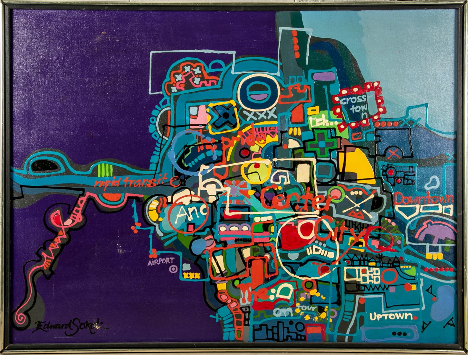 Edward J. Sokol (American, B.1945), Signed Modern Acrylic On Canvas- City Map item 99342